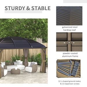 Gazebo 4x5 piedi dal design elegante, marrone, con tetto rigido in acciaio e zanzariera per giardino e patio - Product Image 5