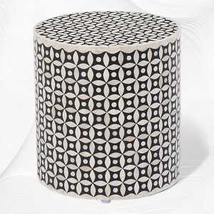 Belladec Modern Antique Geometric <b>Round</b> Bone Inlay <b>Console</b> <b>Table</b> Crescent International Design Living Room Home Furniture Delhi - Product Image 6