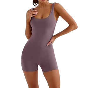 Mauve Scoop Neck Yoga <b>Jumpsuit</b> Women Seamless One Piece Activewear Tummy Control Gym Romper Breathable - Product Image 2
