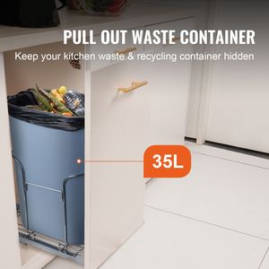 Contenitore per Rifiuti Estraibile da 35L, Monoblocco, per Cucina, con Maniglia Scorrevole e Kit di Montaggio a Porta, Capacità 110 Libbre, per Uso Ufficio - Product Image 2