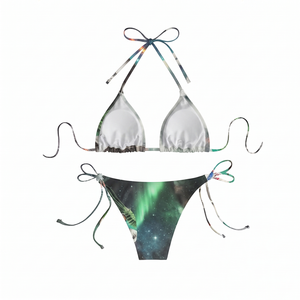 240 GSM Stretch Polyester Halter <b>Bikini</b> <b>Set</b> 1 Piece <b>Green</b> Multicolor Solid Front Custom Sublimation OEM ODM - Product Image 2