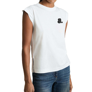 Women's <b>White</b> <b>Cap</b> <b>Sleeve</b> <b>T</b>-<b>Shirt</b> Crew Neck Solid Color Minimalist Logo Design Regular Fit 100% Organic Cotton Breathable Summer - Product Image 1