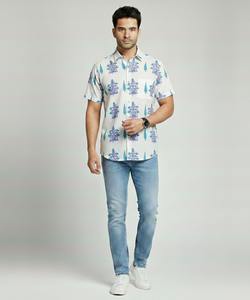 Chemise décontractée pour homme de haute qualité, col rabattu, fermeture boutonnée, manches courtes, rayée, batik, 100% coton respirant - Product Image 5