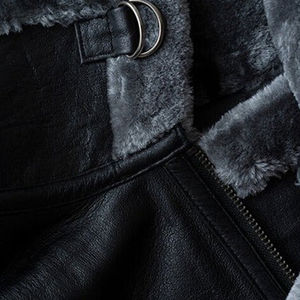 Chaqueta de Cuero para Hombre, Estilo Aviador, de Piel de Oveja Auténtica, Color Negro Jengibre, Chaqueta Bomber de Piel - Product Image 5