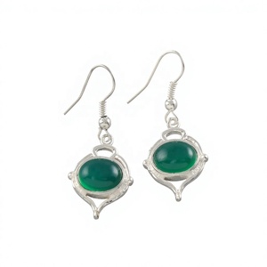 Natural Green Onyx 925 Sterling <b>Silver</b> <b>Hoop</b> <b>Earrings</b> Oval Cabochon Gemstone Drop <b>Earrings</b> for Women Jewelry Manufacturer - Product Image 1