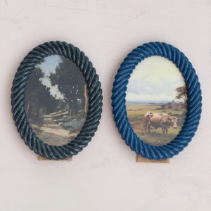 งานศิลปะตกแต่งผนังรูปวงรีทำมือ กรอบเรซิ่นบิดเกลียวพร้อมดีไซน์เชือก สีสันปรับแต่งได้ สไตล์วินเทจ กรอบรูปสำหรับตกแต่งบ้าน - Product Image 1