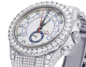 BOJ R.O.L.E.X.047 Montre pour homme en acier, entièrement blanche, entièrement sertie de moissanite, de luxe, à quartz analogique, 41 mm, 3 ATM, résistante à l'eau, style hip-hop - Product Image 3
