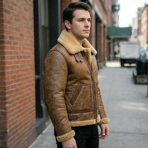 Chaqueta de Piloto B3 de Cuero Genuino para Hombre, Estilo Vintage, Color Marrón, con Forro de Borrego - Product Image 4