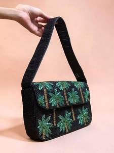 Mini sac à main en perles brodées avec motif palmier, sac à main bohème fait à la main pour femmes, sac à bandoulière bleu orange - Product Image 2