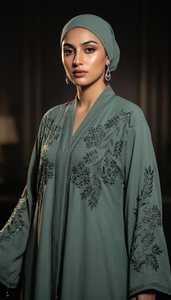 Abaya élégante avec broderies et pierres uniques, Abaya saoudienne en tissu Zoom Nida, semi-formelle pour un usage quotidien - Product Image 3