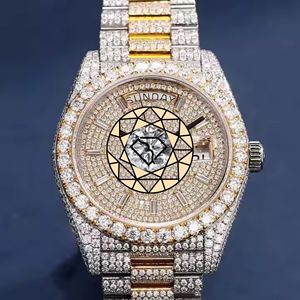 Reloj de Cuarzo con Diamantes Estilo Hip Hop Personalizado de EE. UU., Caja de Acero Inoxidable de 46 mm, Pantalla Analógica, Números Romanos, Botón de Presión, Cierre Oculto - Product Image 1