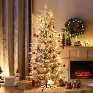 Albero di Natale floccato 6ft Pre-illuminato con luci gialle calde e rami di neve Auto aperto per l'atmosfera festiva - Product Image 2
