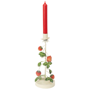 Support de bougie en fer durable en forme d'arbre à fraises avec feuilles vertes et base métallique, décoration pour la maison, mariage, fêtes, Pâques - Product Image 1
