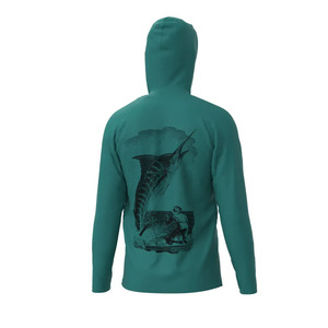 Sudadera con Capucha Color Verde Azulado para Hombre con Estampado Lateral, Secado Rápido, UPF 50, Ropa de Pesca, Sudadera - Product Image 3