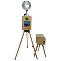 Machine Photo Booth Portable Rétro en Bois Double Face pour Surface Pro, DSLR, iPad avec Appareil Photo et Imprimante