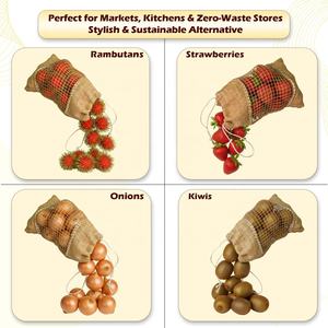 Bolsa de malla de yute con cordón, 31*21 cm, reutilizable, transpirable, para almacenamiento de alimentos, con capacidad para hasta 1.5 KG de frutas y verduras - Product Image 5