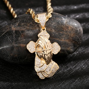 Colgantes y Collares de Cobre con Moissanita y Mano de Fátima, Chapados en Oro de 14k, Estilo Hip Hop - Product Image 5