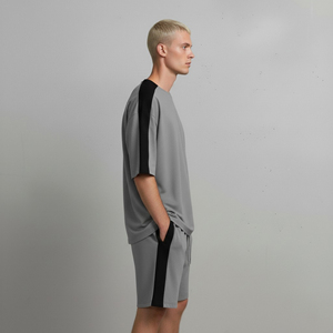 Ensemble 2 pièces pour homme, coupe ample, épaules tombantes, respirant, écologique, 100% coton, logo imprimé en sérigraphie sur mesure OEM/ODM - Product Image 5