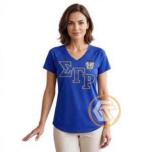 T-shirt décontracté d'été personnalisé pour femmes Sigma Gamma Rho, 100 % coton jersey respirant, col en V - Product Image 3
