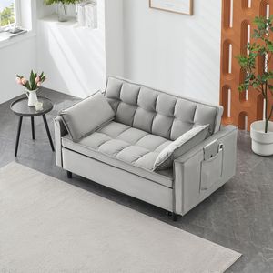 Divano Letto Futon Moderno in Velluto, Piccolo Divano Reclinabile con Cuscini Decorativi e Tasche, Divano Estraibile - Product Image 5