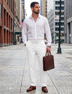 Pantalon de détente mi-long droit léger pour homme, en coton tricoté respirant et écologique, coupe décontractée, idéal pour la maison au quotidien - Product Image 4