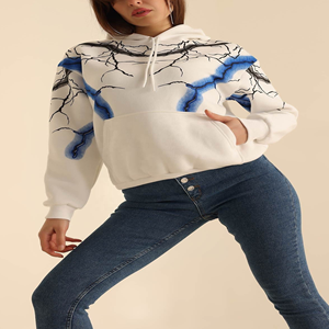 <b>Women's</b> Hooded Sweatshirt Printed Lightning <b>Pattern</b> Full Sleeve Knitted Cotton Casual Autumn Wear - Product Image 6