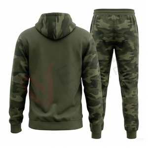 Ensemble sweat à capuche et pantalon camouflage pour homme, manches longues, cordon de serrage, coupe décontractée, respirant, 100 % polyester, idéal pour l'automne - Product Image 2