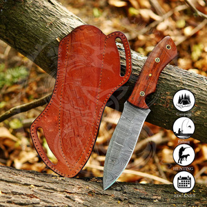 Couteau de chasse et de camping à lame fixe en acier Damas OEM personnalisé avec manche en bois coloré et lame pleine longueur, idéal pour les activités de plein air - Product Image 2