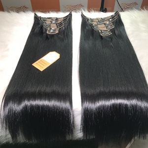 Full Head One Set 7 piezas 100-200g Clip recto en Clip en extensiones de cabello humano vietnamita de Color negro Natural - Product Image 5
