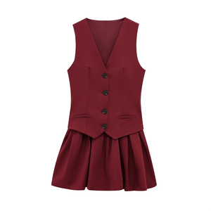 Chaleco Corto Plisado de 6 Colores, Primavera 2026, Cuello en V, Sin Mangas, Estilo Traje a Rayas con Botones Cubiertos - Product Image 5