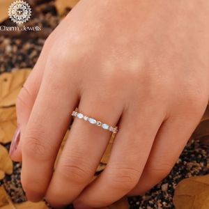 Charm_Jewells Rose Gold Moissanite Eternity Band <b>Ring</b> Marquise Cut Channel Setting Women's Classic Wedding <b>Ring</b> - Product Image 5