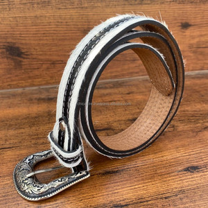 Cinturón occidental de piel de vaca a la moda para hombre de diseñador Xusom hecho a mano con hebilla adornada de pelo natural en cinturón de vaquero de cuero genuino - Product Image 3