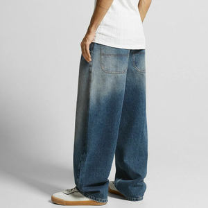Jean en denim déchiré taille mi-haute coupe droite ample et large pour homme, style streetwear décontracté, en coton de haute qualité - Product Image 5