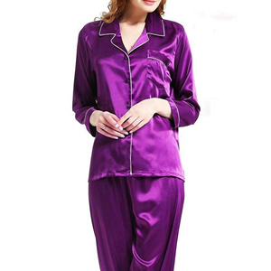 Ensemble de chemises de nuit en velours de soie 100% pour femmes, couleurs personnalisables, doux et respirant, manches courtes/longues, fermeture à cordon, toutes saisons - Product Image 1