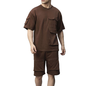 Men's <b>Olive</b> <b>Green</b> Crew Neck <b>T</b>-<b>Shirt</b> and Shorts Set Solid Color Knitted Cotton Casual Summer Outfit Breathable Comfortable Fit - Product Image 1