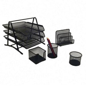 Juego de Accesorios de Escritorio Metálicos en Oferta, 5 Accesorios de Escritorio, Incluye Bandeja para Archivos, Organizador de Cartas y Correo, Portaplumas - Product Image 1