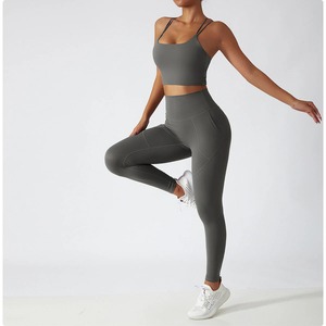 FLW Women’s Seamless 2-Piece Activewear Set Backless Sports Bra & High-Waist Leggings Stretchy Lightweight Yoga Gym Outfit - Product Image 3