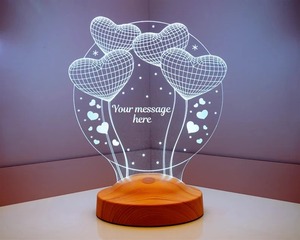 Premium Quality Personalized 3D Illusion Multi-Color LED Night Lamp with Circle and <b>Balloon</b> Heart Design Available For Sale - Product Image 6