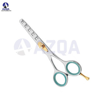 Stainless Steel Hair <b>Thinning</b> Scissors With Black Silicone Finger <b>Rings</b> Gold Tension Screw And Texturizing Teeth - Product Image 3