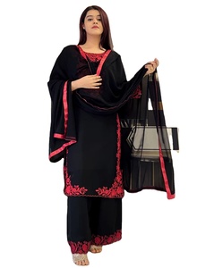 ชุดสلوارคามีซผ้าจอร์เจตต์สีดำปักลายทันสมัยทรงปกติ ดีไซน์เนอร์อินโดเวสเทิร์นลำลองสำหรับผู้หญิง แห้งเร็วทุกโอกาส - Product Image 3