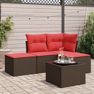 Divano da 5 pezzi in Poly Rattan marrone con cuscini mobili da esterno resistenti - Product Image 1