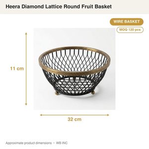 Panier Heera en fil de fer fait main, motif losanges, 32 cm, noir et laiton antique, décoration intérieure pour garage et rangement de pots - Product Image 3