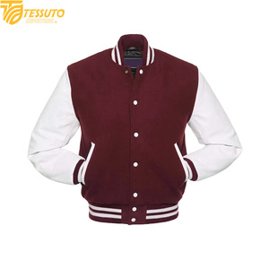 Wholesale High Quality <b>Purple</b> and White <b>Varsity</b> <b>Jacket</b> Custom Embroidery Team Letterman <b>Jacket</b> Slim Fit Baseball Coat - Product Image 2