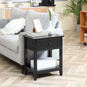 Comodino Moderno Nero con Cassetto e Ripiano per Camera da Letto e Soggiorno - Product Image 2
