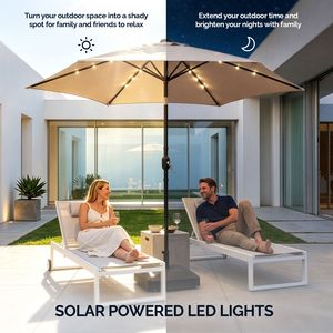 Ombrellone da Patio Solare da 2,7 m con Luci LED e Manovella Inclinabile a Pulsante - Ombrellone da Esterno Impermeabile in Polietilene per Tavolo da Mercato - Product Image 6