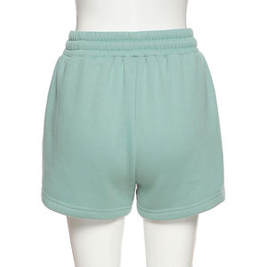Shorts de sport en molleton de coton pour femme, taille mi-haute, avec cordon de serrage, coupe droite, logo personnalisé - Product Image 3