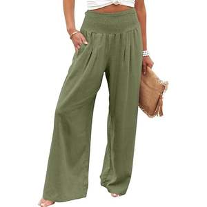 Palazzo Lounge Pants for Women Casual Comfy High Waist Dressy Trousers with Pockets Loose Wide-leg Spandex / Polyester Woven - Product Image 2