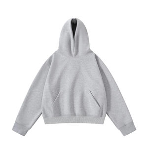เสื้อฮู้ดดี้โอเวอร์ไซส์ผู้ชาย สีพื้น ผ้าฝ้ายเฟรนช์เทอร์รี่ สวมใส่สบายๆ สำหรับฤดูใบไม้ร่วง ทรงปกติ มีกระเป๋า - Product Image 3