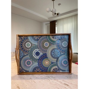 ถาดไม้ตกแต่งลายนามธรรมรูปทรงสี่เหลี่ยมผืนผ้า ทำด้วยมือสำหรับโต๊ะกาแฟ - Product Image 3