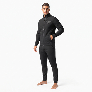 Conjunto Deportivo Completo para Hombre, Color Negro Sólido, Cuello Alto, Corte Regular, Pantalones Deportivos con Bolsillos Laterales, Transpirable, Poliéster y Nailon - Product Image 6